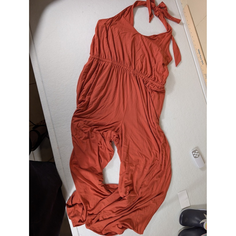 Old Navy Women XL Petite Burnt Orange Halter Neck Wide Leg Jumpsuit NWT